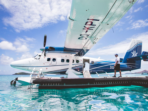 Guests arriving at Kokomo Private Island Fiji by seaplane