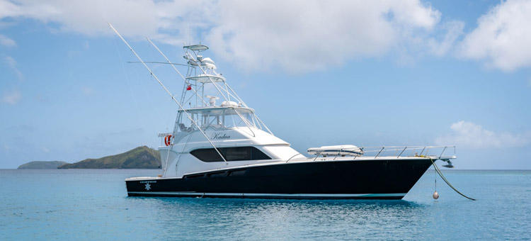 Fishing boat 'Kadua' out on the water off the coast of Kokomo Private Island Fiji