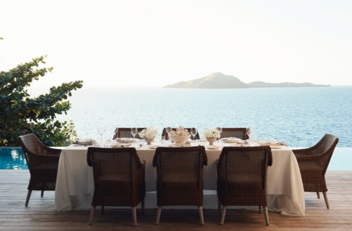 Table set up for dining at one of the Residences at Kokomo Private Island.